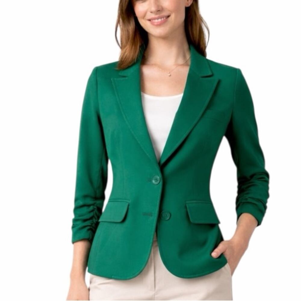 Gibson Green Blazer Women’s Size Small Ruched Sleeve Stretch Career Jacket